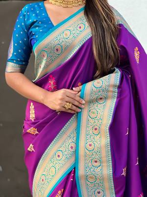 Wine soft silk blend saree with flower butta meenakari zari woven saree 3