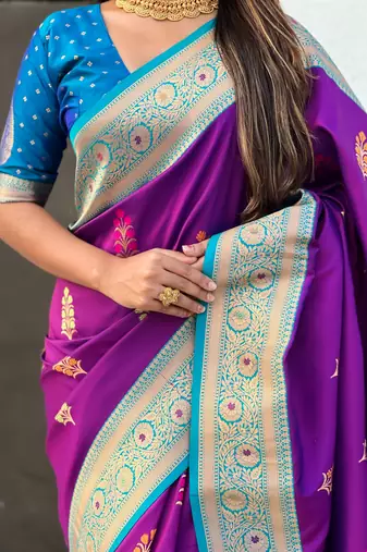 Wine soft silk blend saree with flower butta meenakari zari woven saree