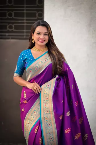 Wine soft silk blend saree with flower butta meenakari zari woven saree