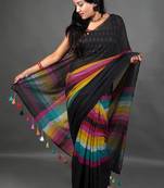 Black Rainbow Saree Soft Mul Cotton