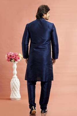 men blue banarasi art silk kurta churidar without lining 4