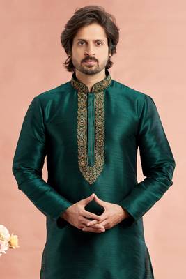 men green banarasi art silk kurta churidar without lining 3