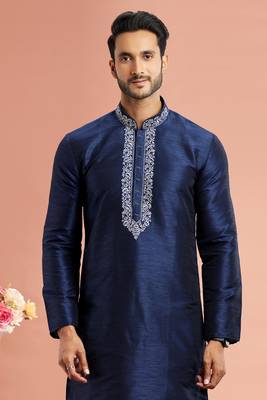 men blue banarasi art silk kurta churidar pyjama without lining 3