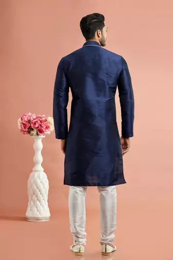 men blue banarasi art silk kurta churidar pyjama without lining