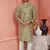 men green jacquard silk brocade straight kurta churidar without lining