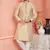 men beige jacquard silk brocade straight kurta churidar without lining