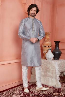 men gray jacquard silk brocade straight kurta churidar without lining 1