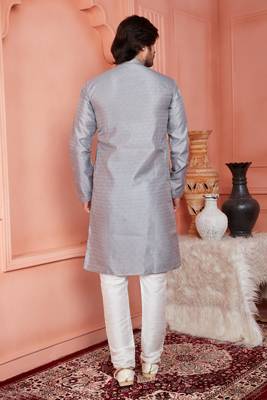 men gray jacquard silk brocade straight kurta churidar without lining 4