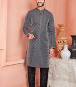men black jacquard silk brocade straight kurta churidar without lining