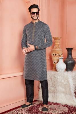 men black jacquard silk brocade straight kurta churidar without lining 2
