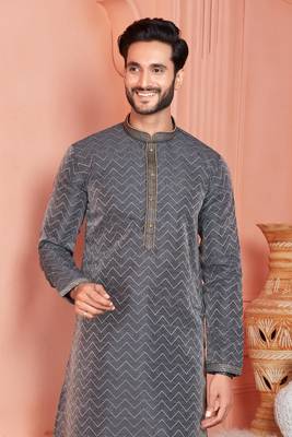 men black jacquard silk brocade straight kurta churidar without lining 3