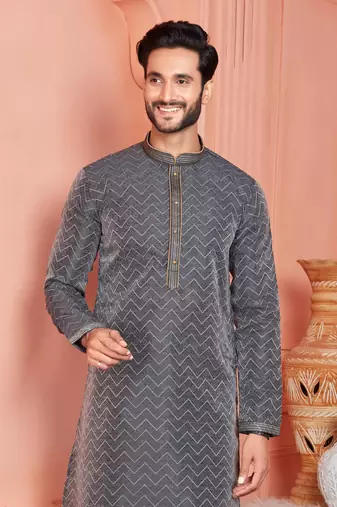 men black jacquard silk brocade straight kurta churidar without lining