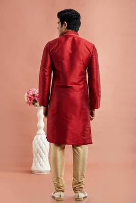 men maroon banarasi art silk kurta churidar without lining 4