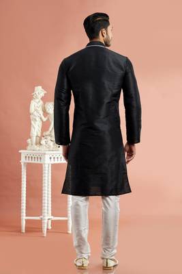 men black banarasi art silk kurta churidar without lining 4