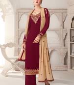 Maroon zari embroidery and dimoand georgette straight palazzo - full stitched