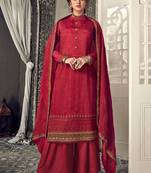Maroon zari embroidery and dimoand chinon straight palazzo - full stitched