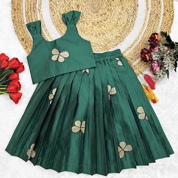 Kids Embroidery South Indian Traditional Pattu Pavadai Silk Blend Readymade Lehenga Choli Dress For Girls 1