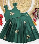 Kids Embroidery South Indian Traditional Pattu Pavadai Silk Blend Readymade Lehenga Choli Dress For Girls