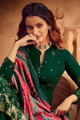 Green zari embroidery and dimoand chinon straight palazzo - full stitched 2