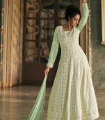 Green zari embroidery and dimoand georgette anarkali churidar - full stitched