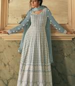 Blue zari embroidery and dimoand georgette anarkali churidar - full stitched