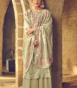 Green zari embroidery and dimoand georgette straight palazzo- full stitched