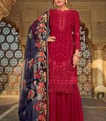 Maroon zari embroidery and dimoand georgette straight palazzo- full stitched