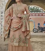 Peach zari embroidery and dimoand georgette straight palazzo- full stitched