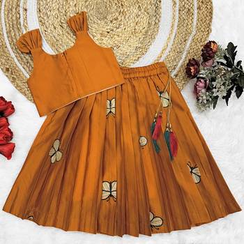 Kids Embroidery South Indian Traditional Pattu Pavadai Silk Blend Readymade Lehenga Choli Dress For Girls 2