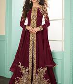Wine zari embroidery and dimoand georgette anarkali pant- full stitched