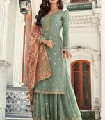 Blue zari embroidery and dimoand georgette straight palazzo- full stitched