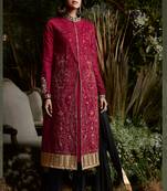 Maroon zari embroidery and dimoand georgette straight pant- full stitched