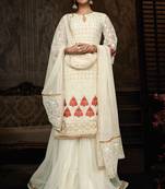 Off white zari embroidery and dimoand georgette straight palazzo- full stitched