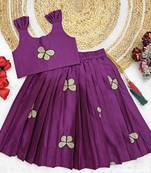 Kids Embroidery South Indian Traditional Pattu Pavadai Silk Blend Readymade Lehenga Choli Dress For Girls