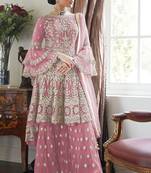 Pink zari embroidery and dimoand net anarkali palazzo- full stitched