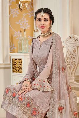 Light olive green zari embroidery and dimoand georgette straight pant- full stitched 2