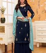Blue zari embroidery and dimoand stain georgette straight palazzo- full stitched