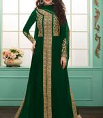 Green zari embroidery and dimoand georgette anarkali chudidar - full stitched