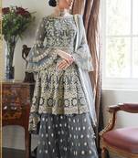 Grey zari embroidery and dimoand net anarkali palazzo - full stitched