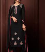 Black zari embroidery and dimoand georgette straight pant - full stitched