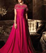 Pink zari embroidery and dimoand art silk gown - full stitched