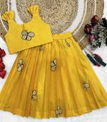 Kids Embroidery South Indian Traditional Pattu Pavadai Silk Blend Readymade Lehenga Choli Dress For Girls