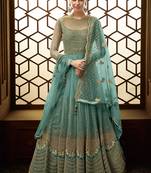 Blue zari embroidery and dimoand net anarkali churidar - full stitched