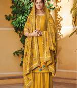 Mustard zari embroidery and dimoand ora silk straight palazzo - full stitched