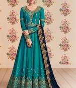 Blue zari embroidery and dimoand georgette anarkali churidar - full stitched