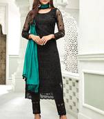 Black zari embroidery and dimoand net straight pant - full stitched