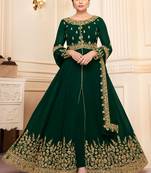Green zari embroidery and dimoand georgette anarkali churidar - full stitched
