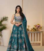 Blue Beauty: Bridesmaid Lehenga with Sequin Shine & Floral Grace