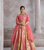 Pretty Pink Silk intricate paisley Motifs traditional embroidered  wedding Lehenga.