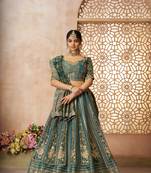 Regal Green Tissue Base, Banarasi Patches & Zari Work designer lehenga